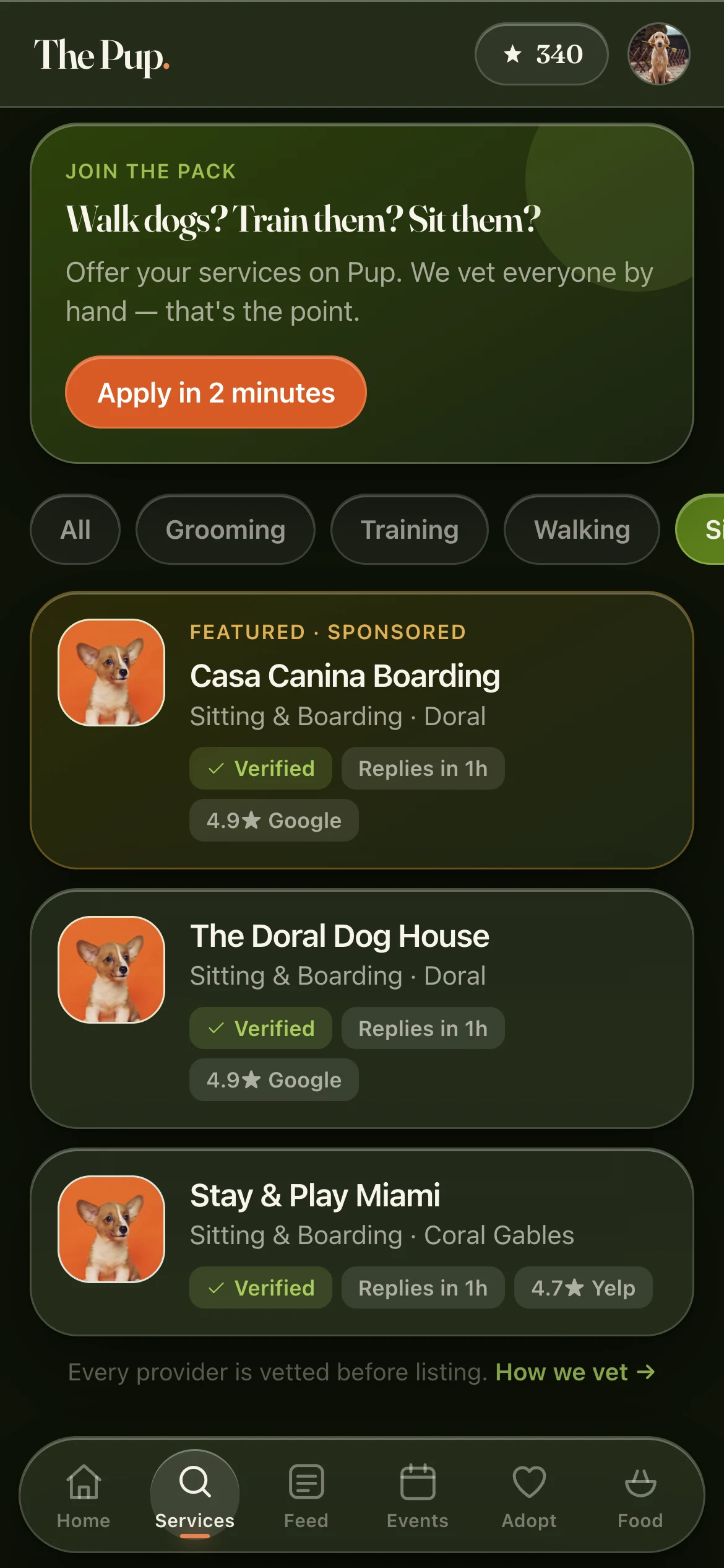 Sitters and boarding with verified records